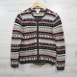 Talbots  Hand Knit Wool Zip Front Cardigan Sweater